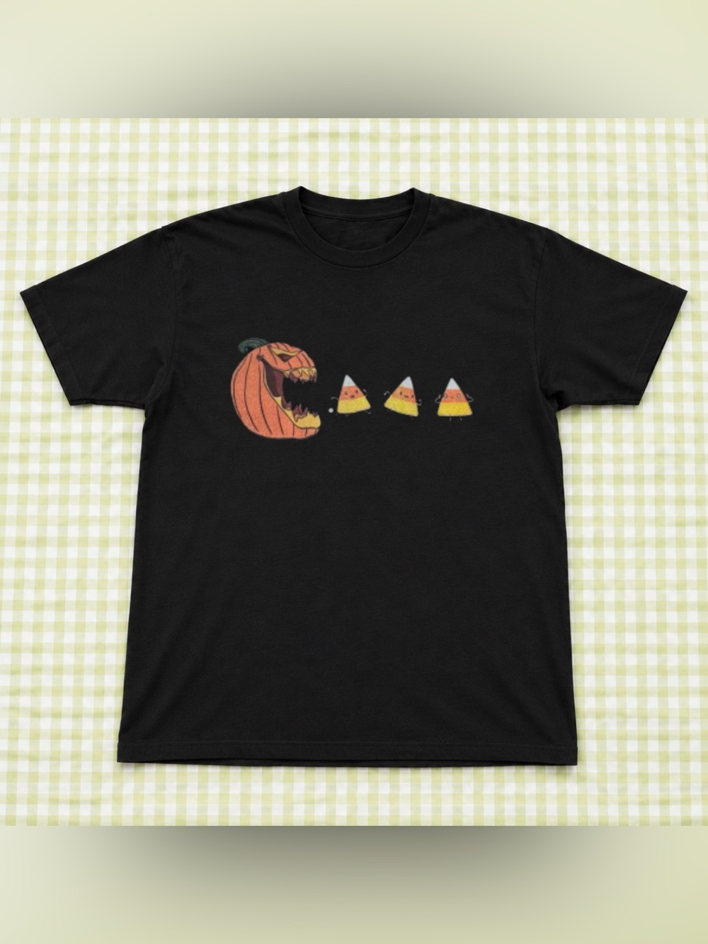 Black Halloween Pumpkin & Candy Corn Graphic Tee For Unisex